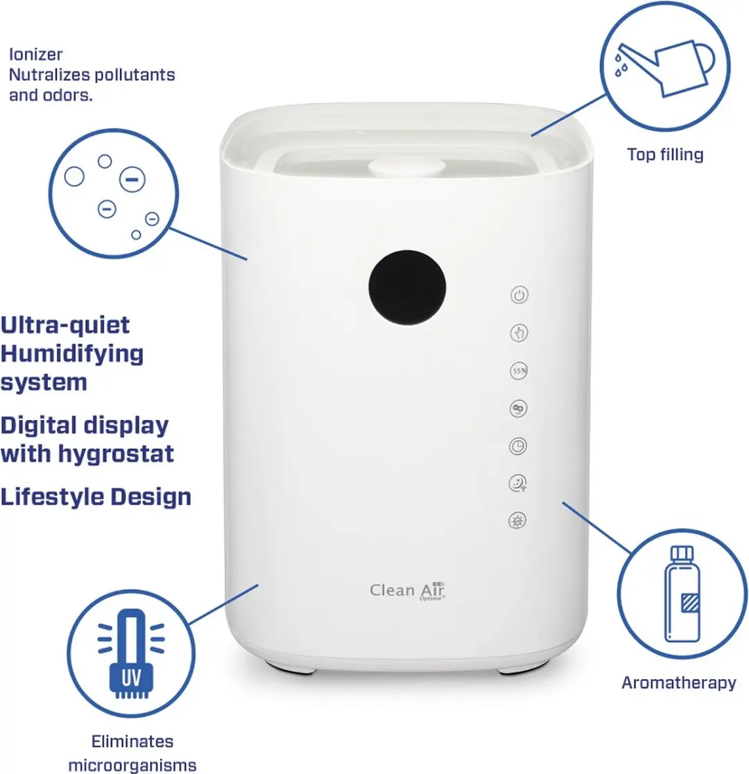 Clean Air Optima CA-604W Smart Luchtbevochtiger - 3-in-1 UVC/Ionisator - Wit