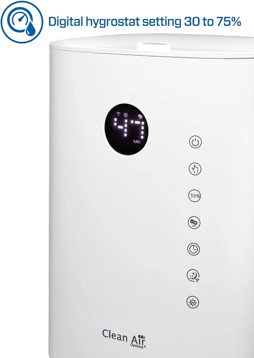 Clean Air Optima CA-604W Smart Luchtbevochtiger - 3-in-1 UVC/Ionisator - Wit - afbeelding 6 van 6