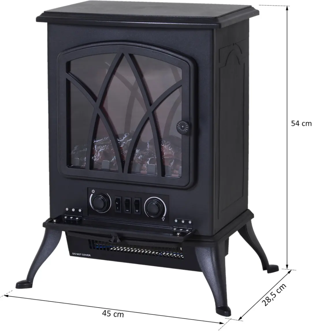 Homcom Elektrokamin L45xB28,5xH54cm - 2000W - Zwart - afbeelding 6 van 6