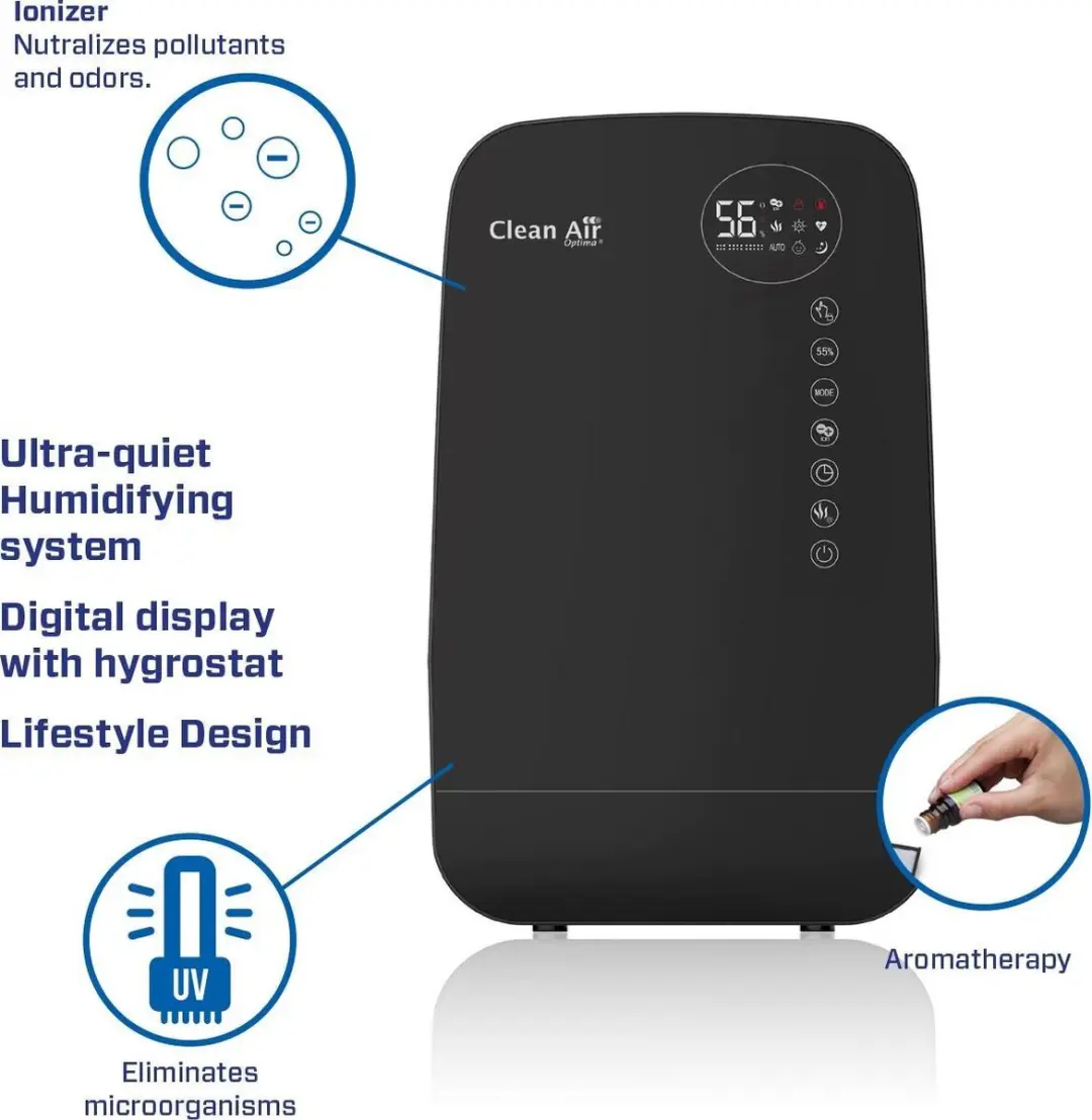 Clean Air Optima CA-607B Smart Luchtbevochtiger - 5,5L - 65m² - Zwart