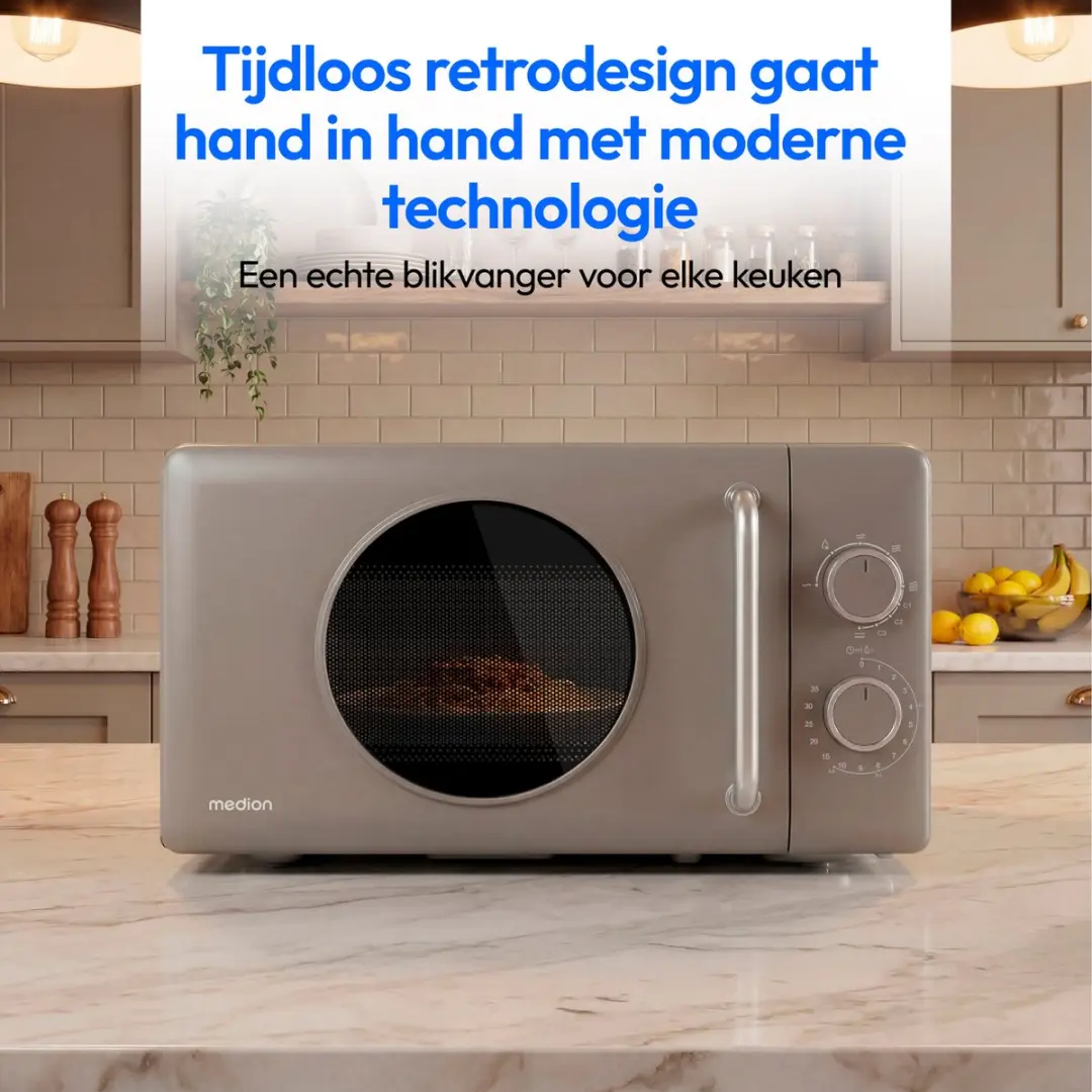 Medion Retro Mikrowelle MD100119 - 800W - 20L - Crème - afbeelding 6 van 6