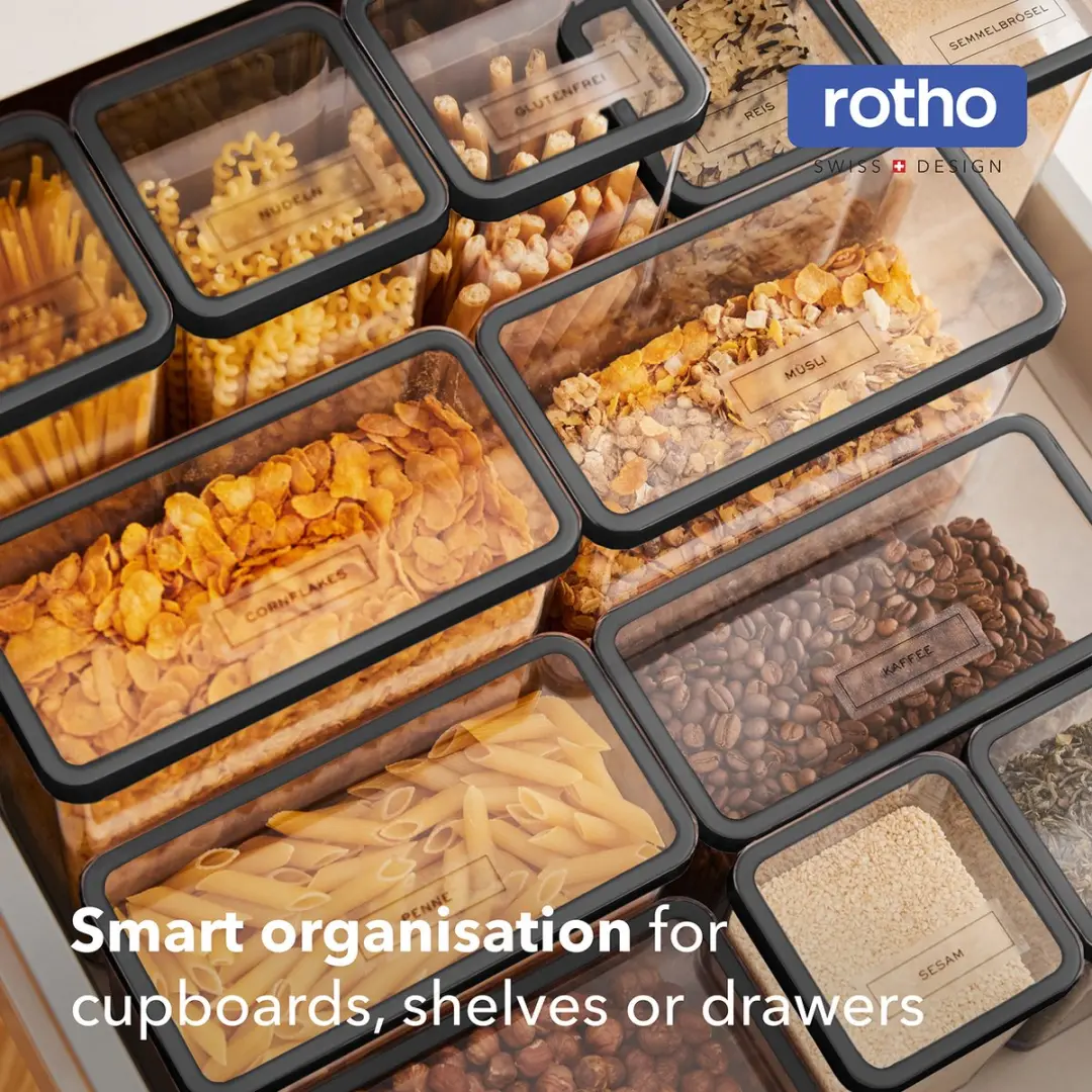 Rotho LOFT Premium Bewaarbussen 19-delig - 1L - Zwart/Transparant