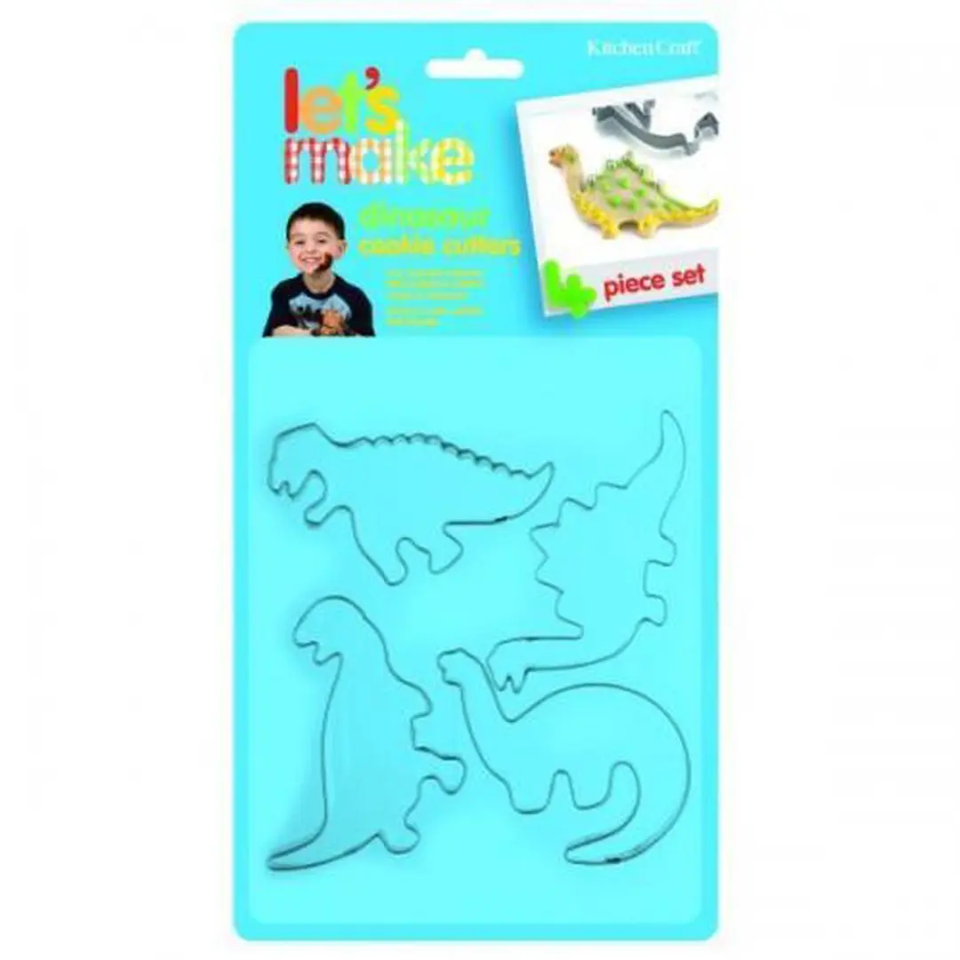 KitchenCraft Dinosaurus Uitstekers Set - 4 Stuks - Zilvergrijs