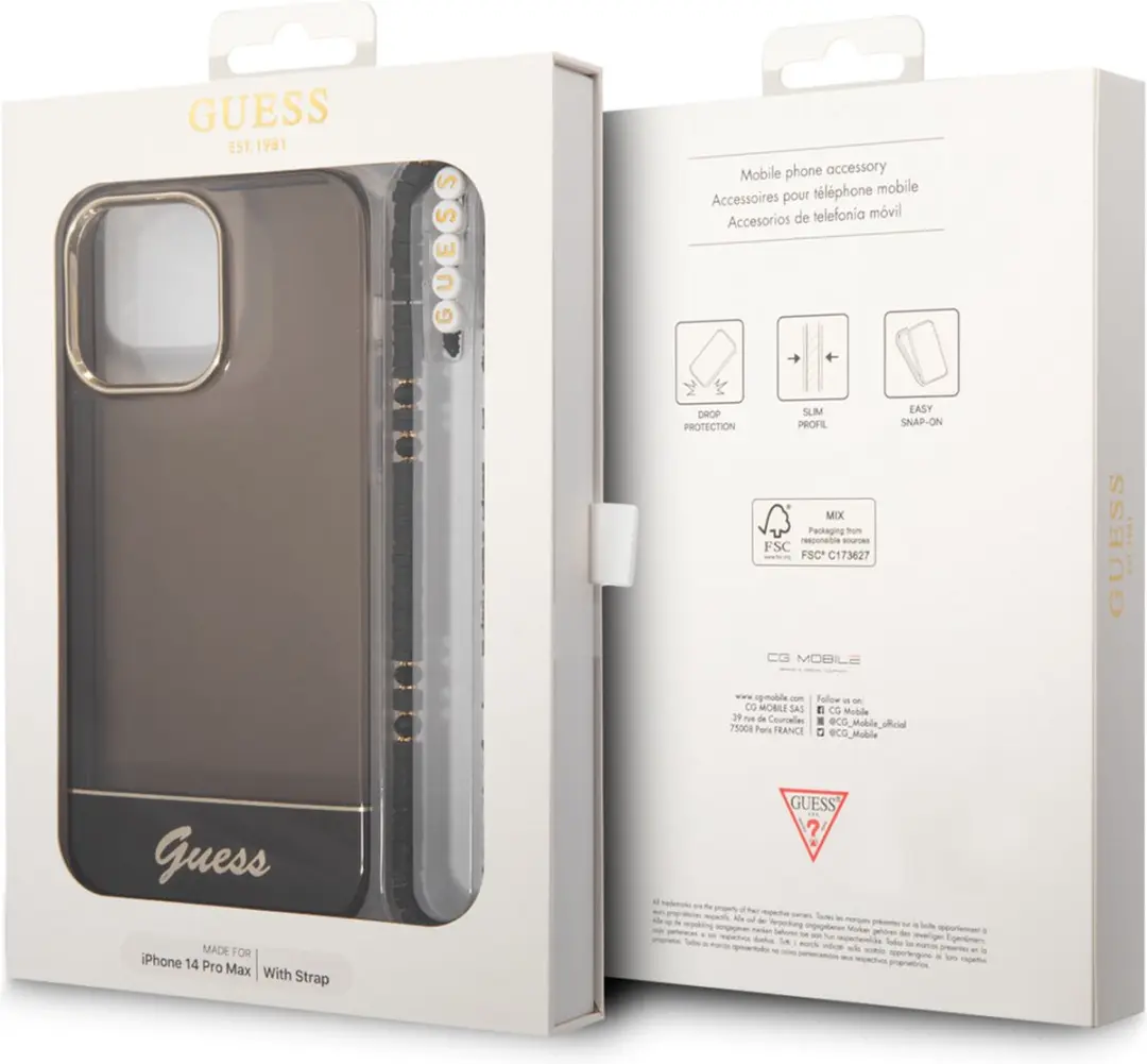 Guess Hoesje iPhone 14 Pro Max 3666339064198 - Doorzichtig - Zwart