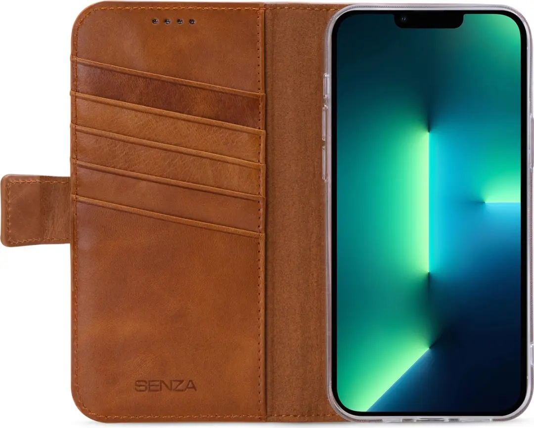 Senza Desire Serie WALCS1101 iPhone 13 Pro Max Hoesje - Echt Leer Cognac - 4 Pasjes