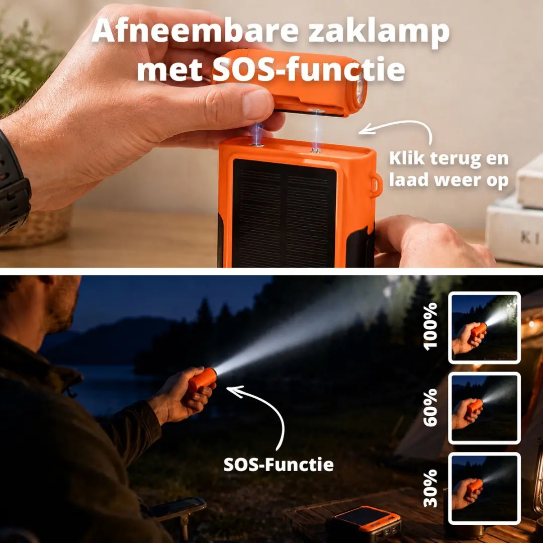 FlinQ Solar Powerbank 10.000mAh - Oranje/Zwart