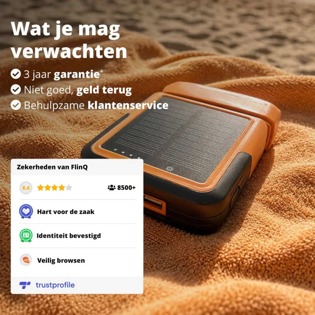 FlinQ Solar Powerbank 10.000mAh - Oranje/Zwart