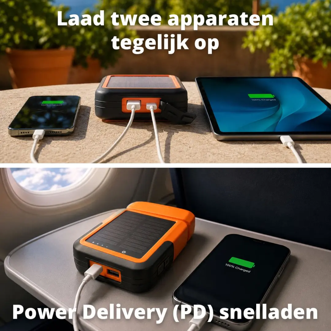 FlinQ Solar Powerbank 10.000mAh - Oranje/Zwart