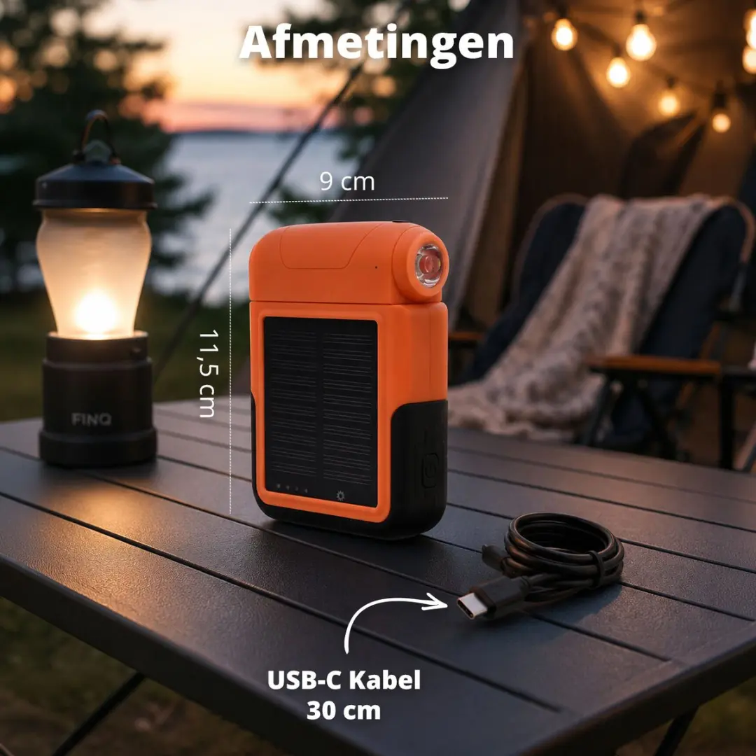 FlinQ Solar Powerbank 10.000mAh - Oranje/Zwart