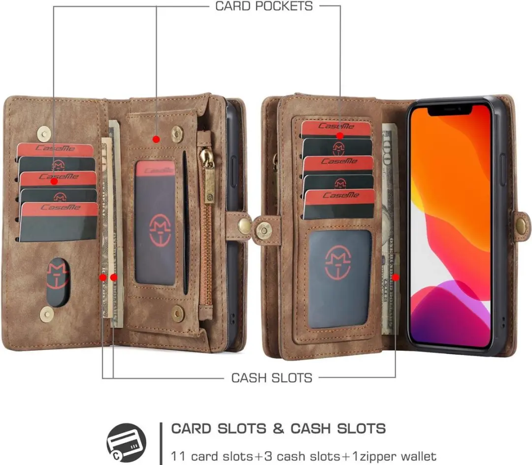 Caseme CSM-30370 Portemonnee Hoesje - iPhone 11 - 11 Pasjes - Bruin