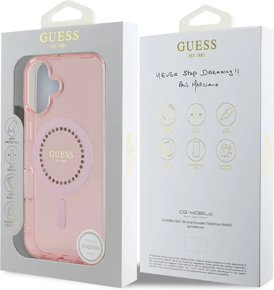 GUESS IML Hoesje iPhone 16 - Roze - MagSafe