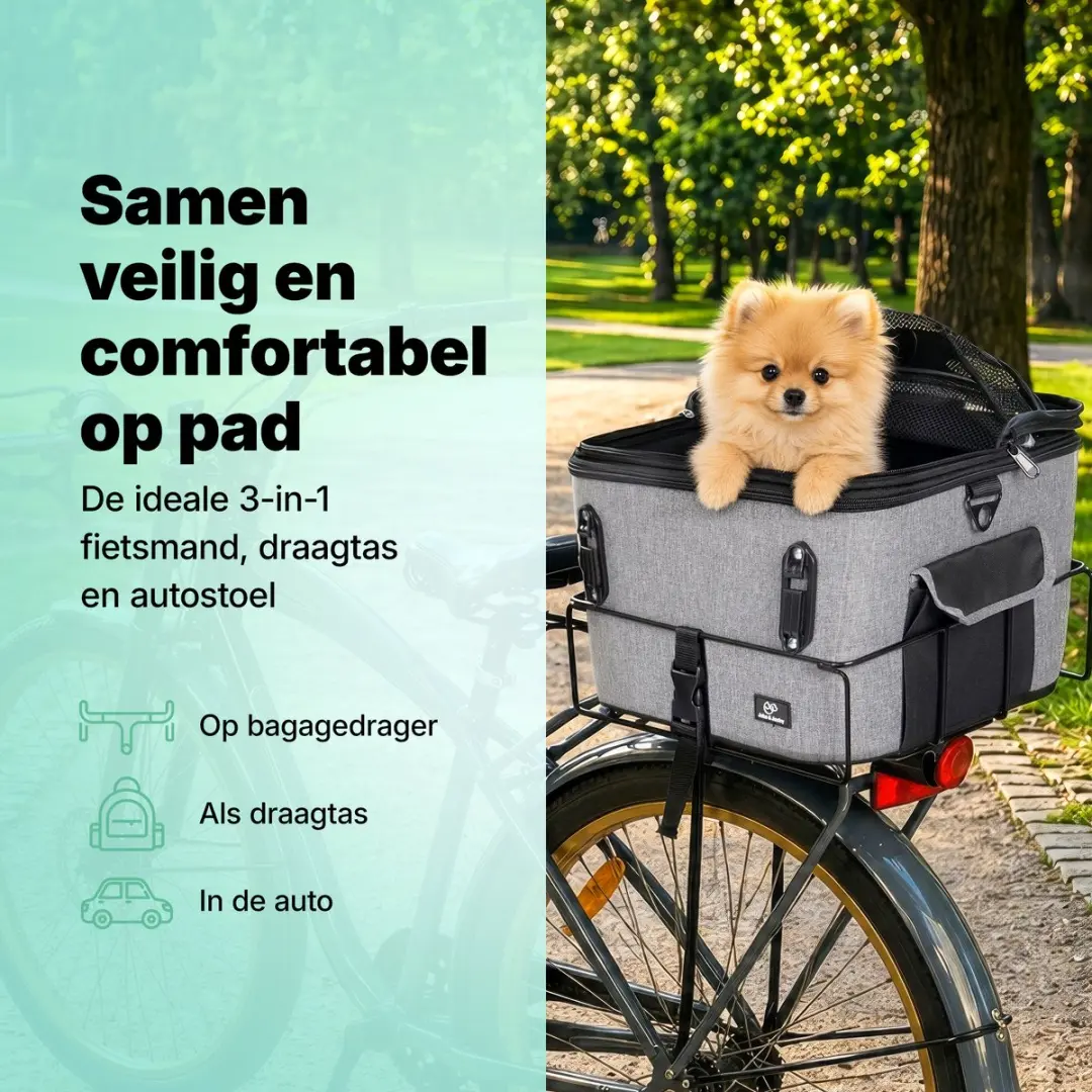 Jake and Jacky Hondenfietsmand - Max 12 kg - 25L - Grijs