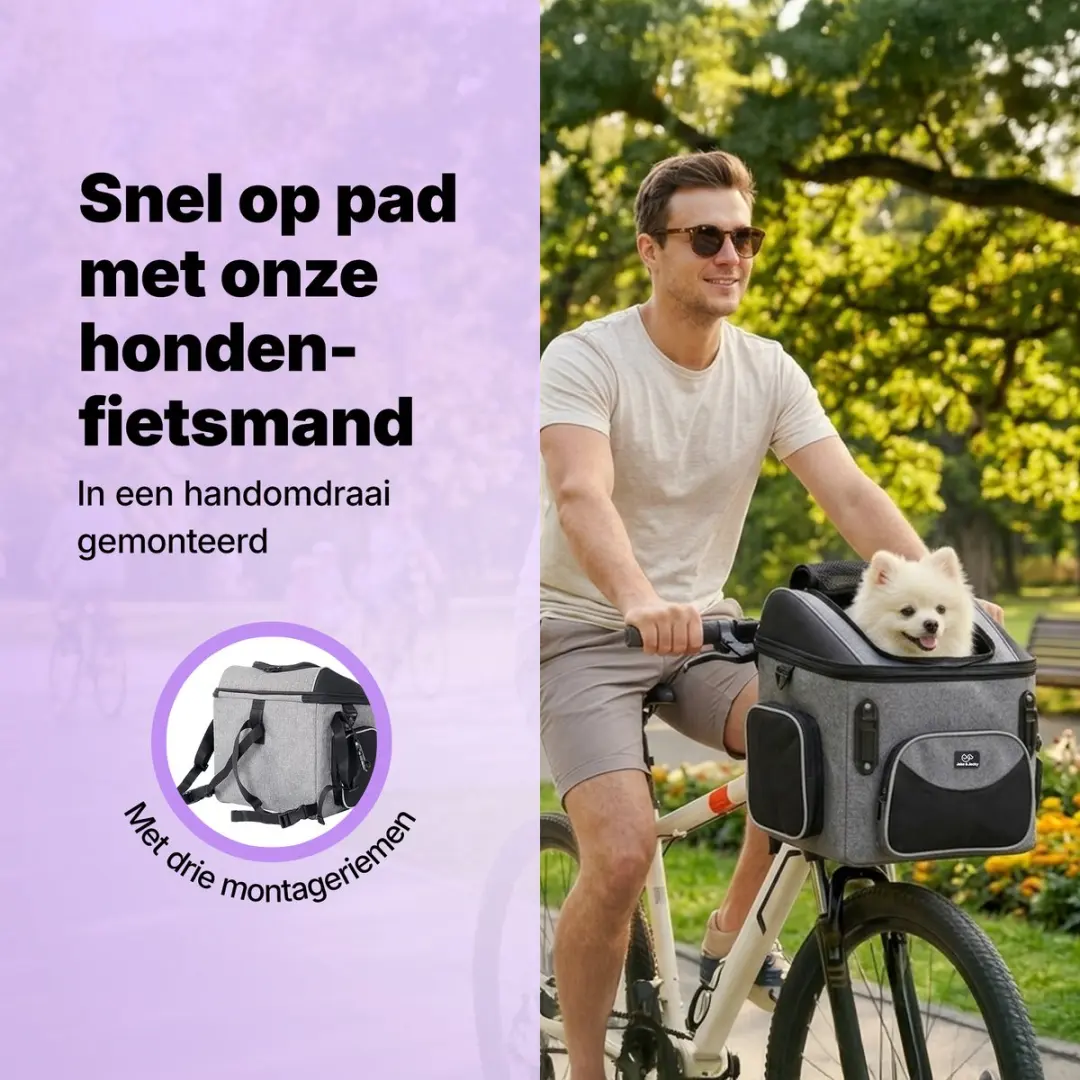 Jake and Jacky Hondenfietsmand - Max 8 kg - 39x28x34 cm - Grijs