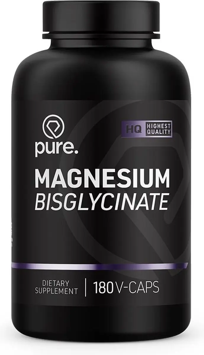 Pure Magnesium Bisglycinate 180 Vegan Capsules - Zwart