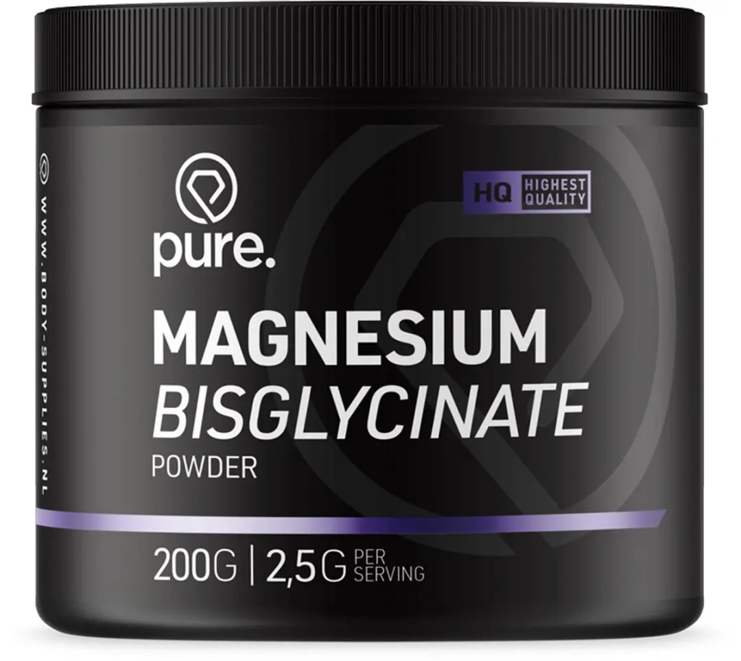Pure Magnesium Bisglycinate Poeder 200g - Zwart