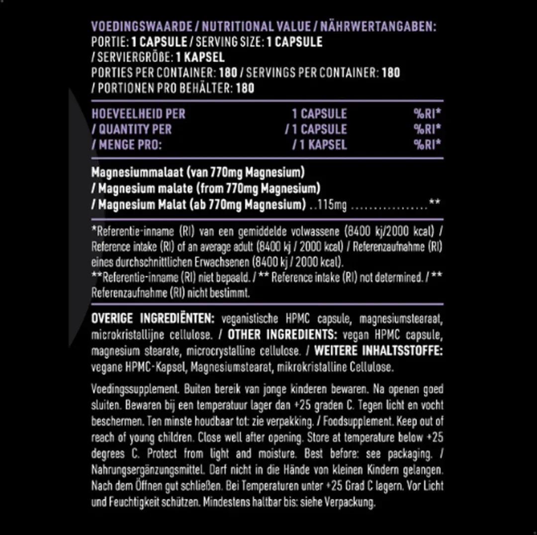Pure Magnesium Malate 115mg - 180 V-caps