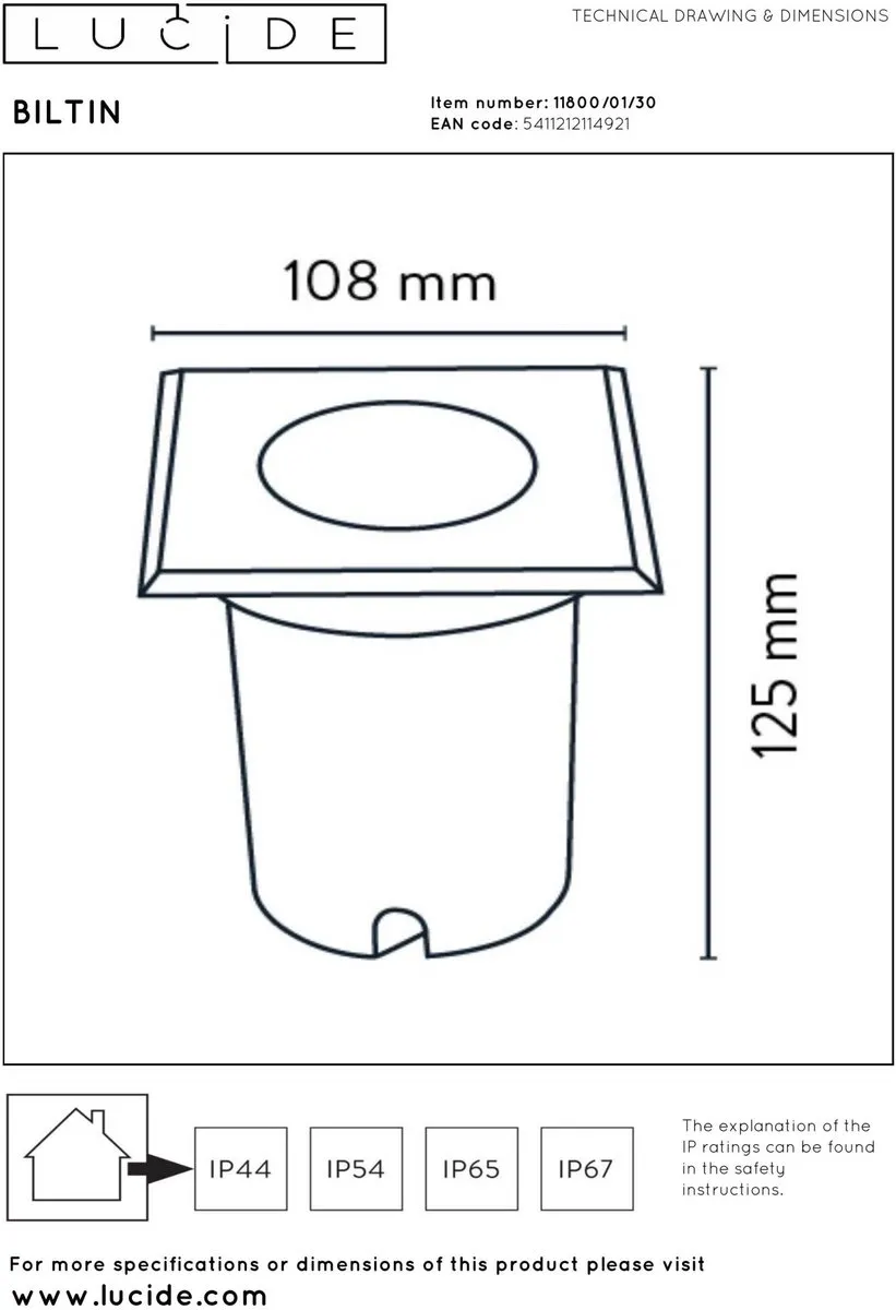Lucide BILTIN Grondspot GU10 35W - IP67 Zwart