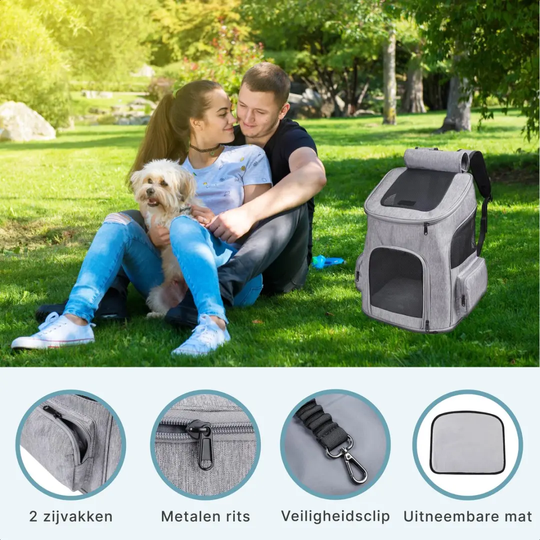Jake and Jacky Hondenrugzak - Tot 8kg - Grijs