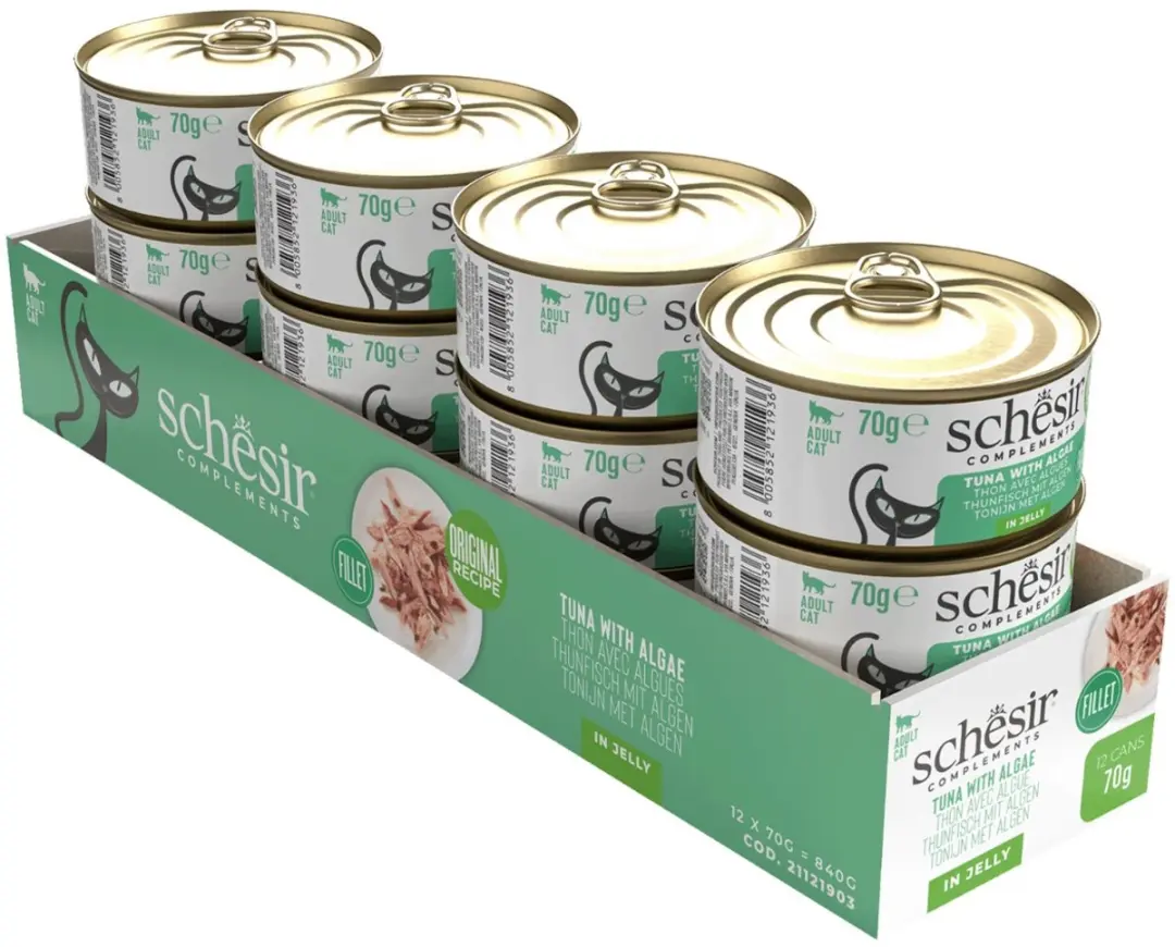 Schesir Blik Gelei Kattenvoer Tonijn Zeewier 70g - 24 Stuks