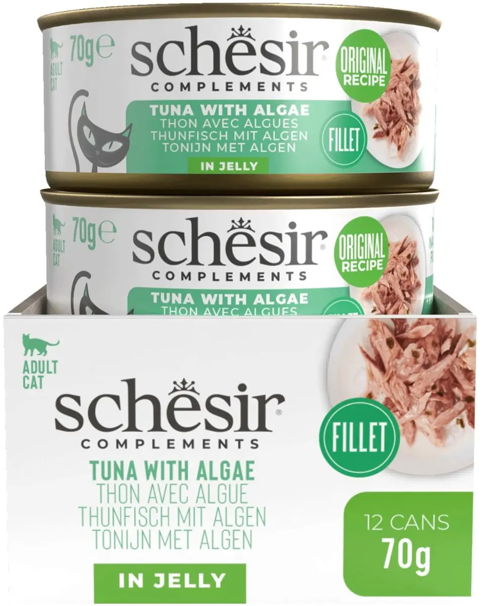 Schesir Blik Gelei Kattenvoer Tonijn Zeewier 70g - 24 Stuks