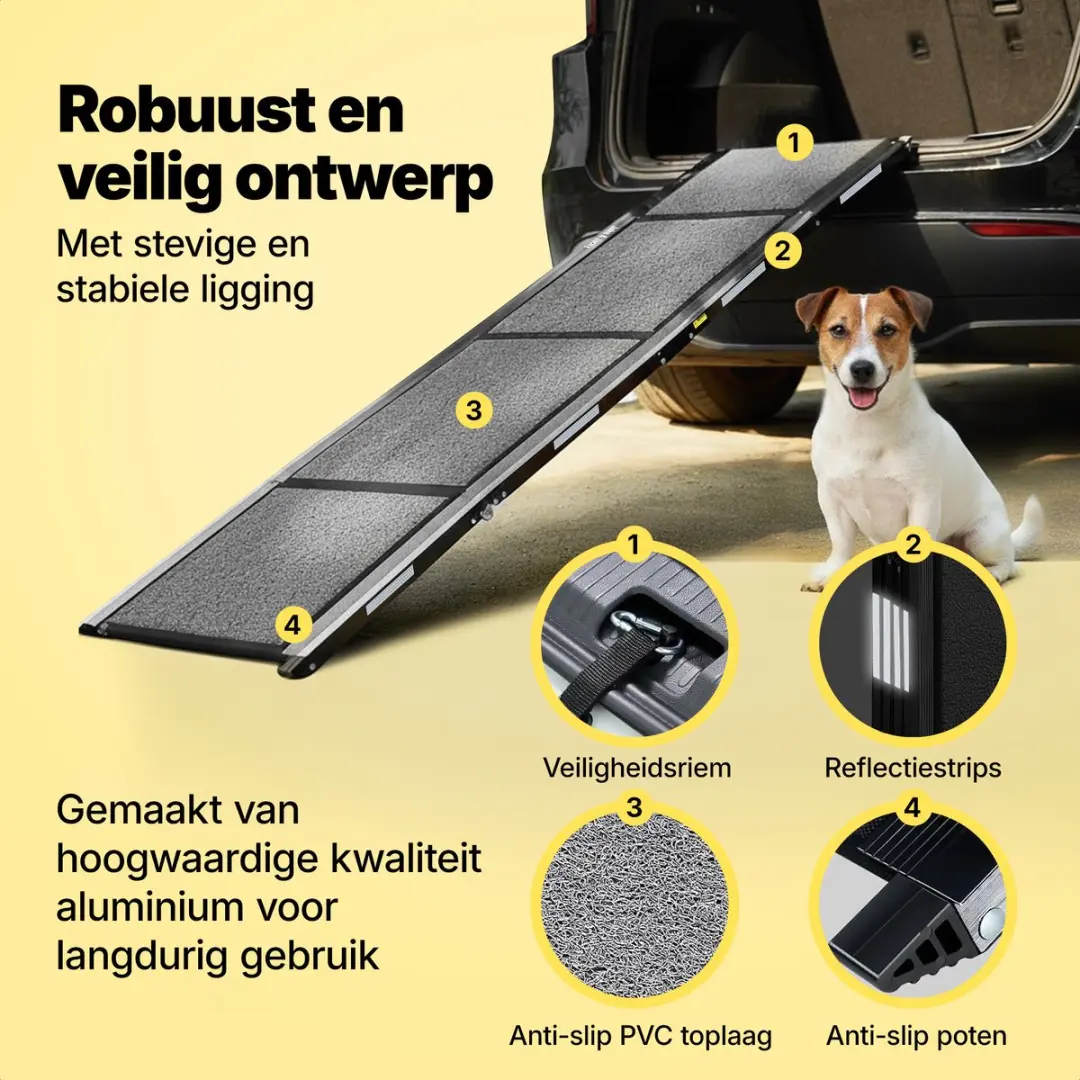 Jake and Jacky Hondenloopplank Auto - Opvouwbaar 160x44cm - Zwart