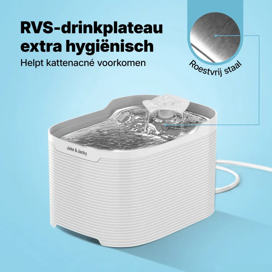 Jake and Jacky Drinkfontein Kat en Hond RVS 2,5L - Wit