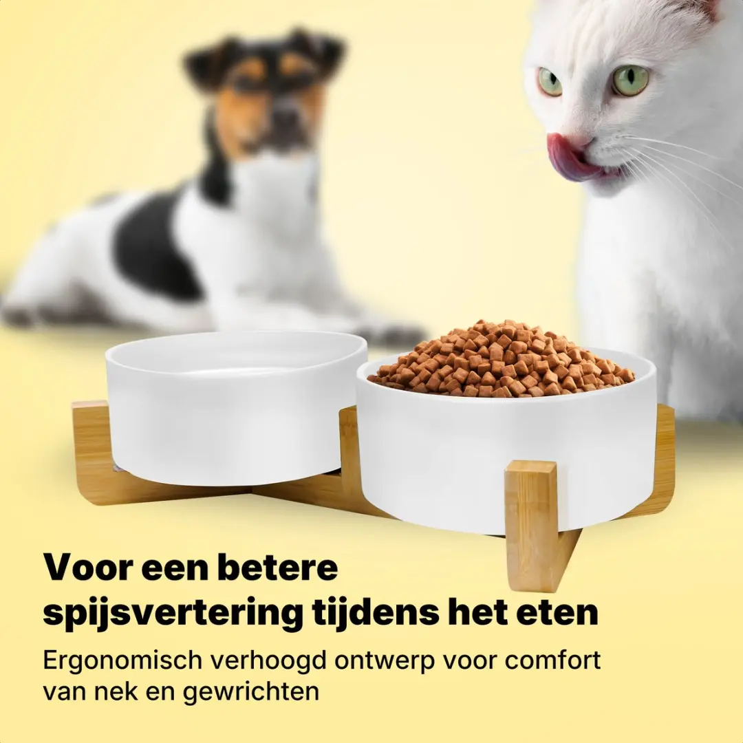 Jake and Jacky Keramiek Voerbakken 2x400ml - Dubbel - Wit