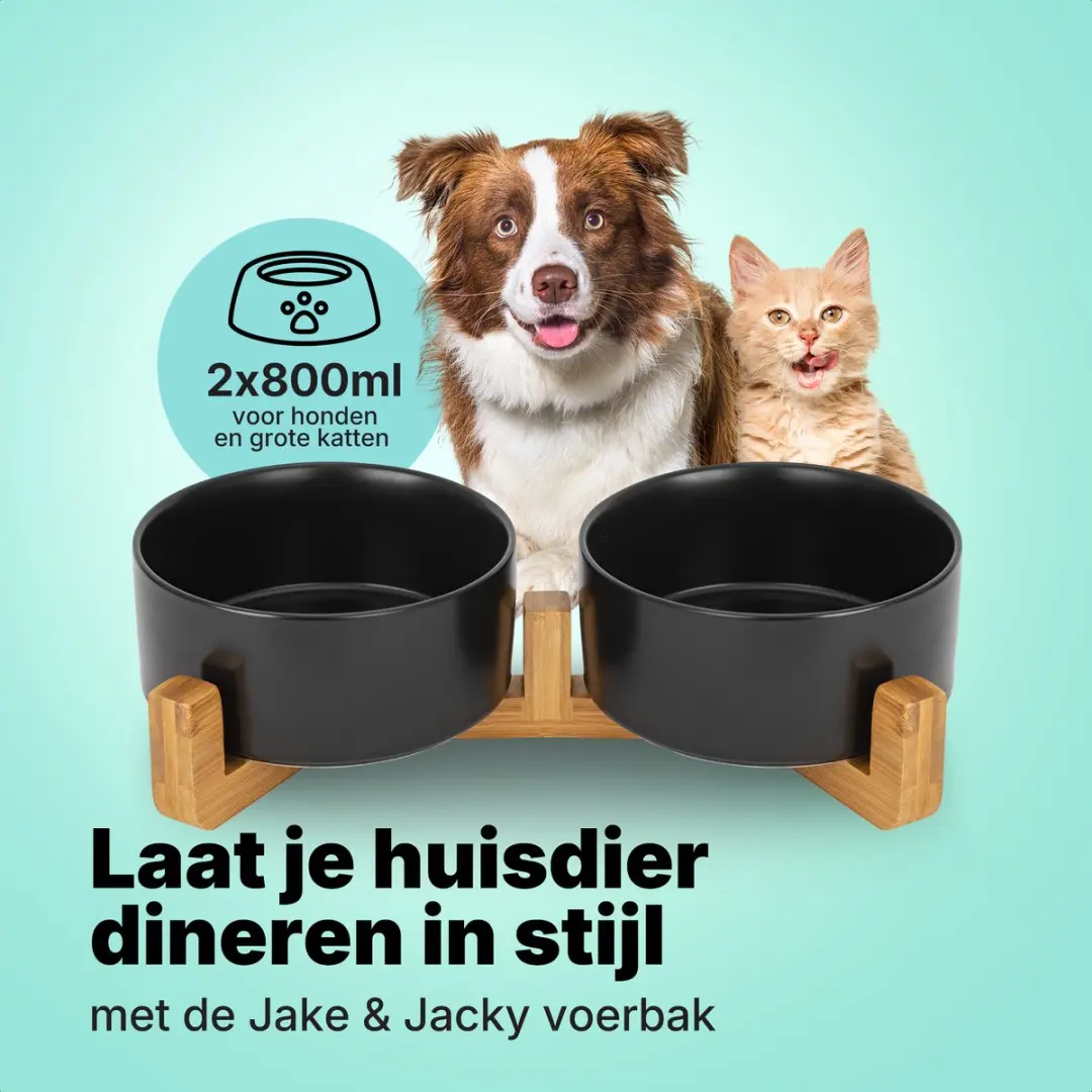 Jake and Jacky Keramiek Voerbakken 2x800ml - Zwart