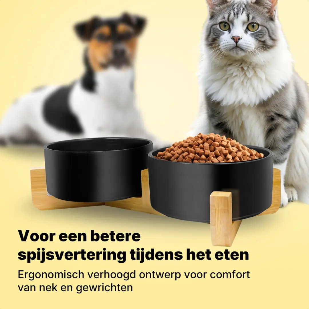 Jake and Jacky Keramiek Voerbakken 2x800ml - Zwart