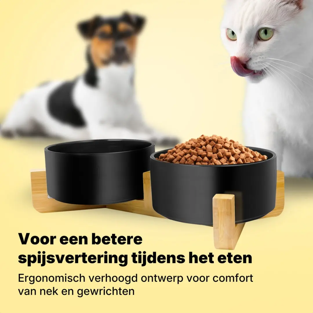 Jake and Jacky Keramiek Voerbakken 2x400ml - Zwart