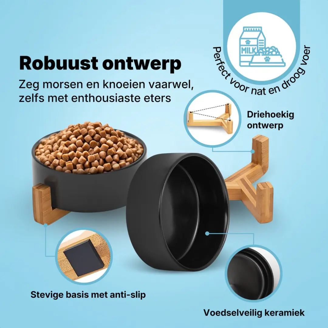 Jake and Jacky Keramiek Voerbakken 2x400ml - Zwart
