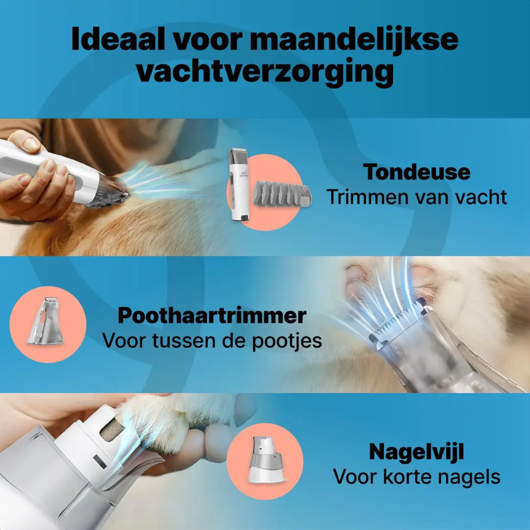 Jake and Jacky JJ002 Professionele Hondentondeuse - Met Stofzuiger - Voor Dikke Vacht