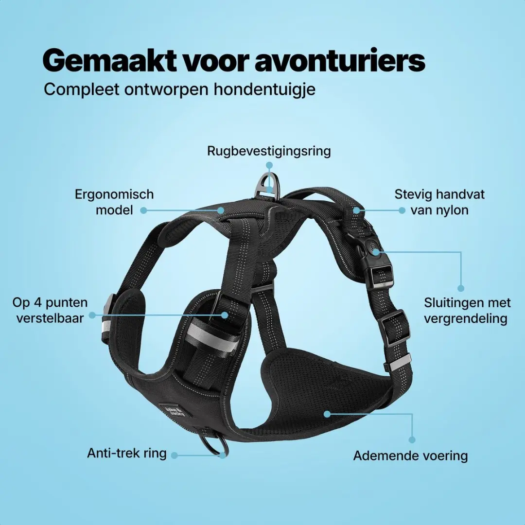 Jake and Jacky Anti-Trek Tuig Hondenharnas Y - Zwart Maat S