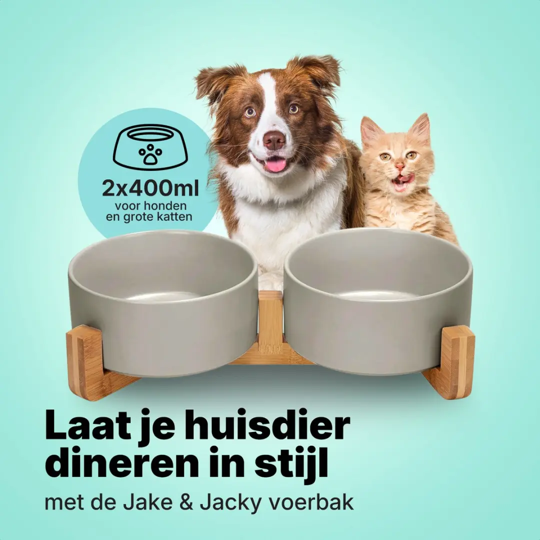 Jake and Jacky Keramiek Voerbakken 2x800ml - Grijs