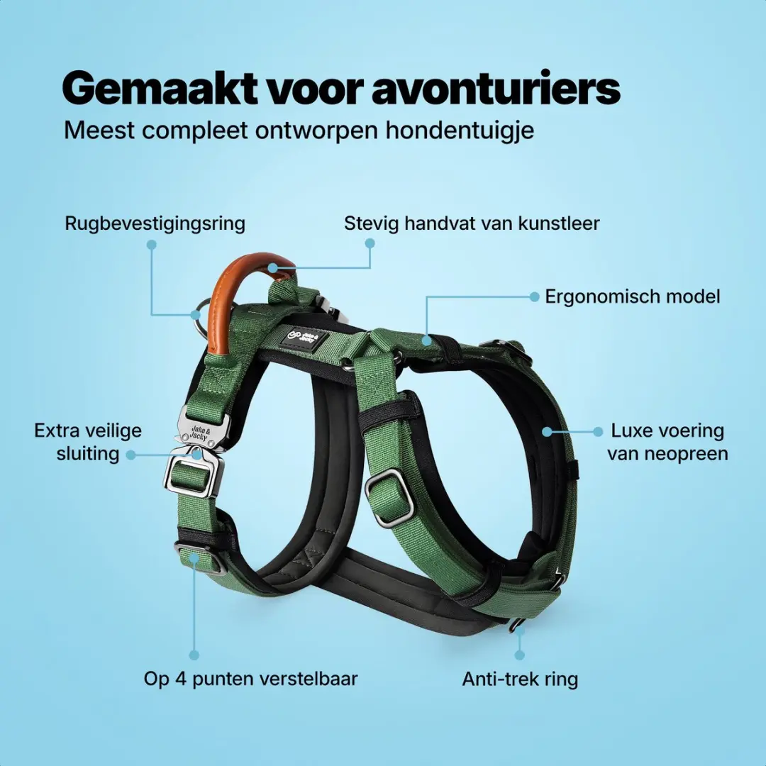 Jake and Jacky Hondentuigje Medium Anti-Trek - Groen Maat S