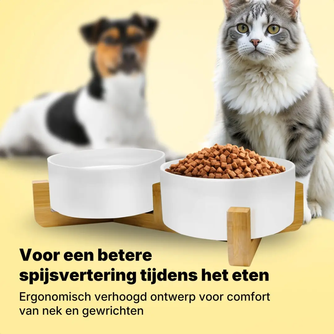 Jake and Jacky Keramiek Voerbakken 2x800ml - Dubbel - Wit