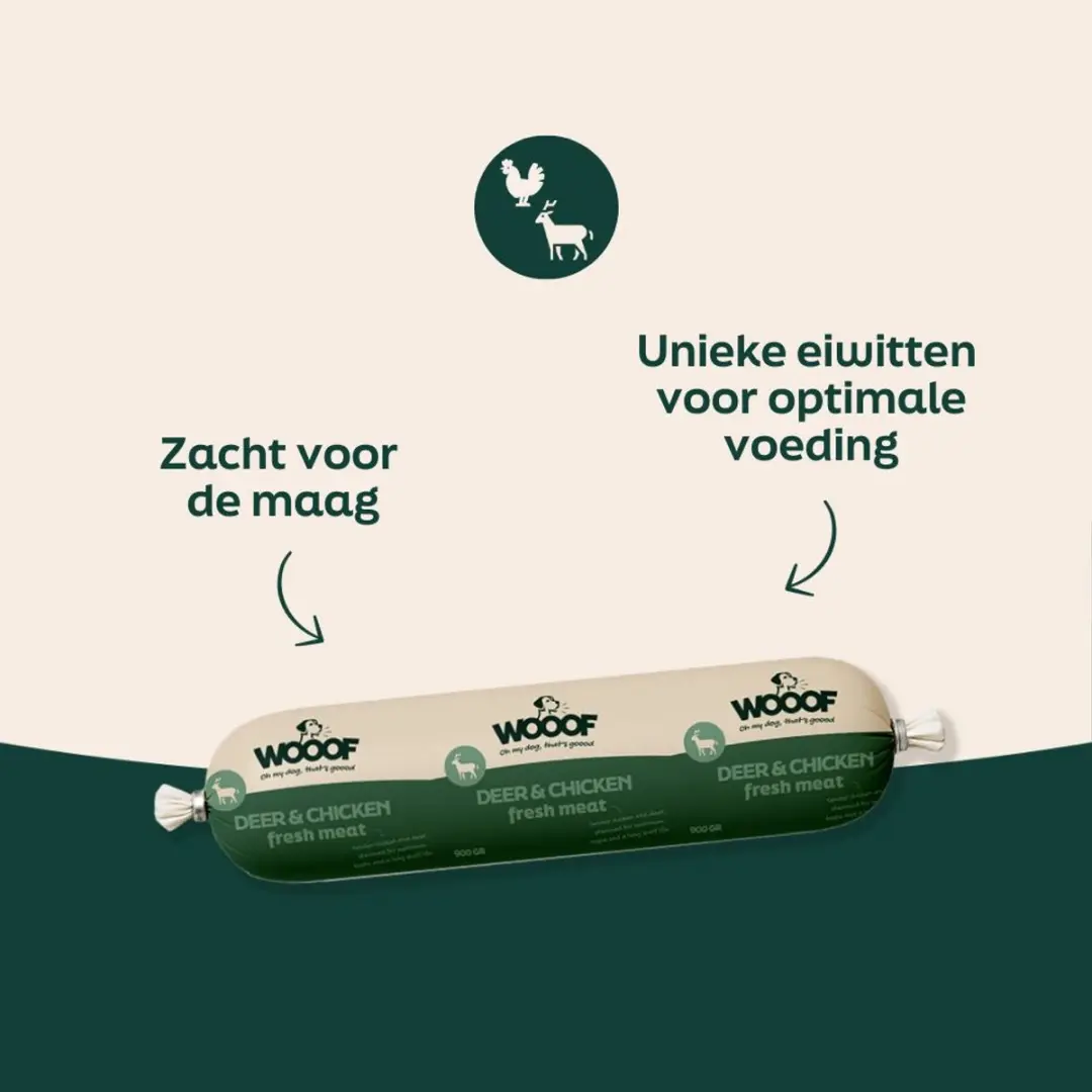 Wooof Hondenworst Hert Vers Vlees Natvoer - 10x 900g
