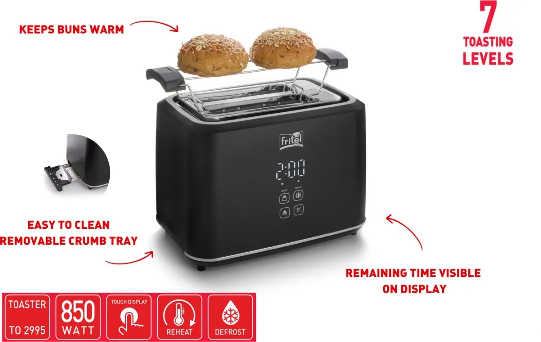 Fritel TO 2995 Broodrooster 2 Sleuven 850W - Mat Zwart
