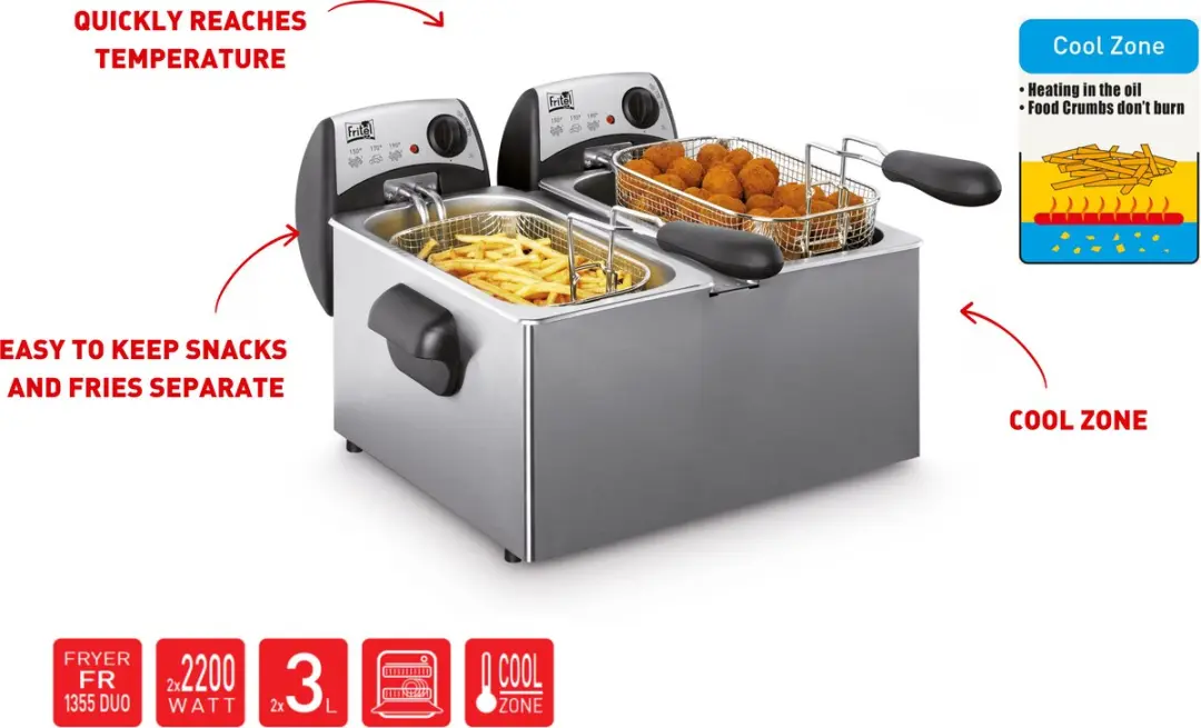 Fritel FR 1355 Duo Friteuse - 2x3L 4400W Inox
