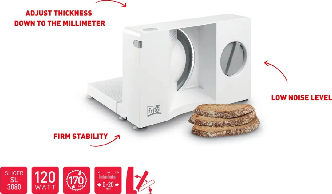 Fritel SL 3080 Snijmachine 120W - 0-20mm - Ø17cm - Wit
