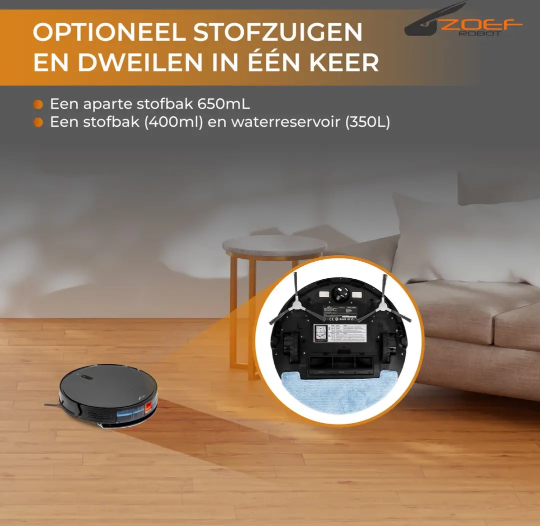 Zoef Robot Jannie 4.0 Robotstofzuiger - 2200 Airwatts - Antraciet