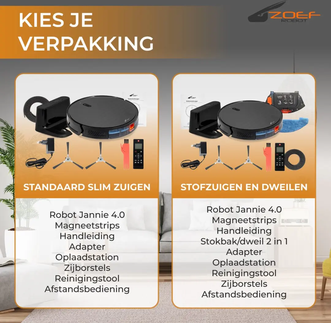 Zoef Robot Jannie 4.0 Robotstofzuiger - 2200 Airwatts - Antraciet - afbeelding 6 van 6