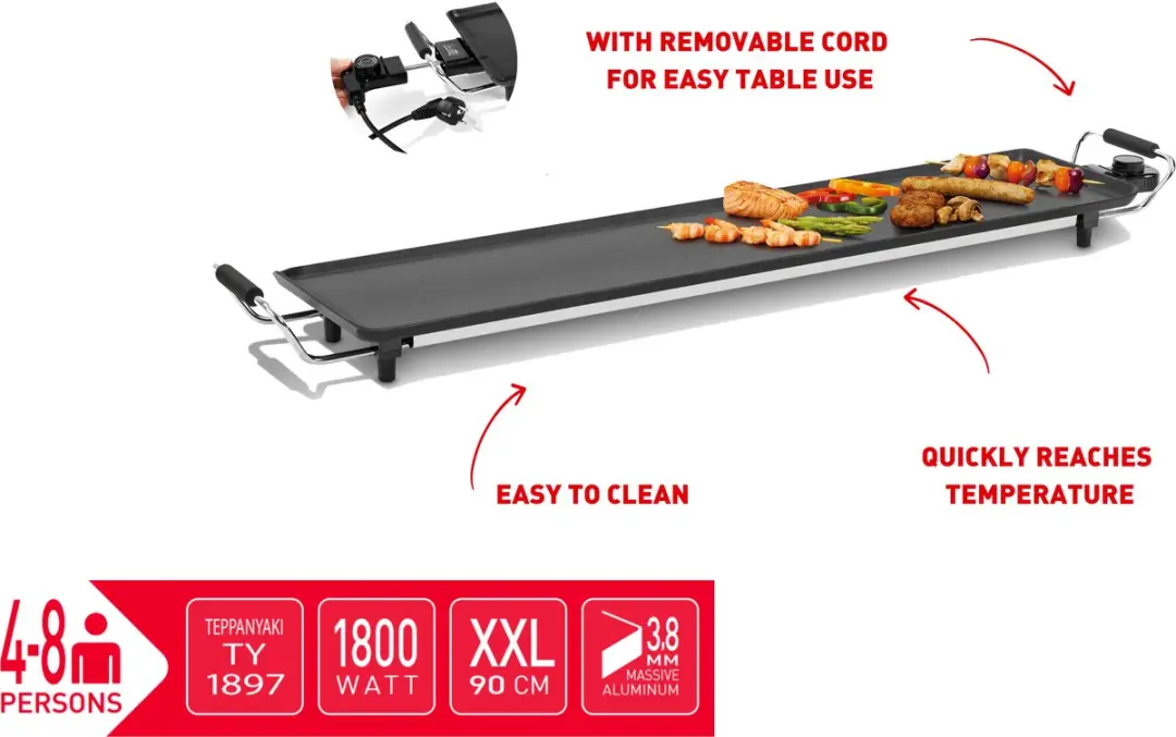 Fritel Teppanyaki TY 1897 Tafelgrill 1800W - 90x22cm - 5 standen - Zwart