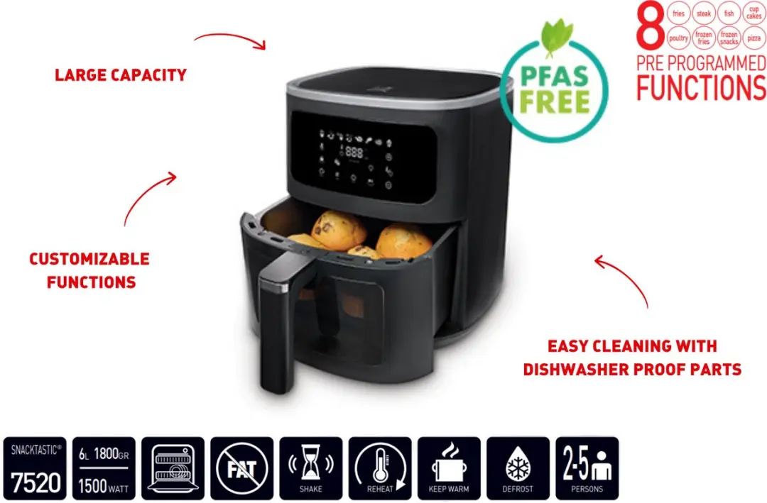 Fritel SnackTastic 7520 Airfryer - 1500W - 6L - Zwart