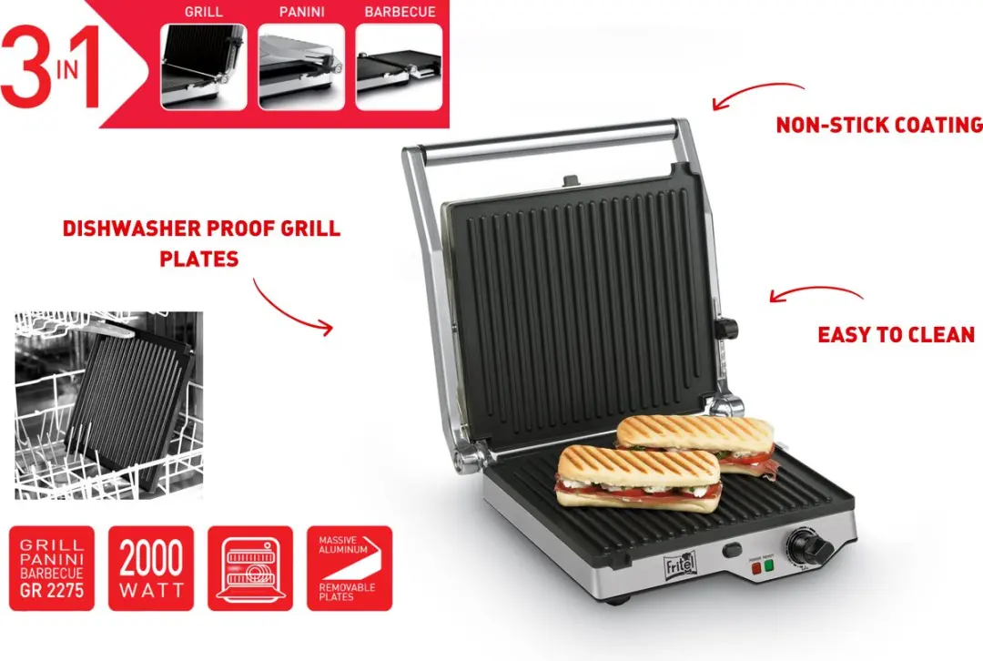 Fritel GR 2275 Paninigrill - 2000W - 26x29cm - Inox