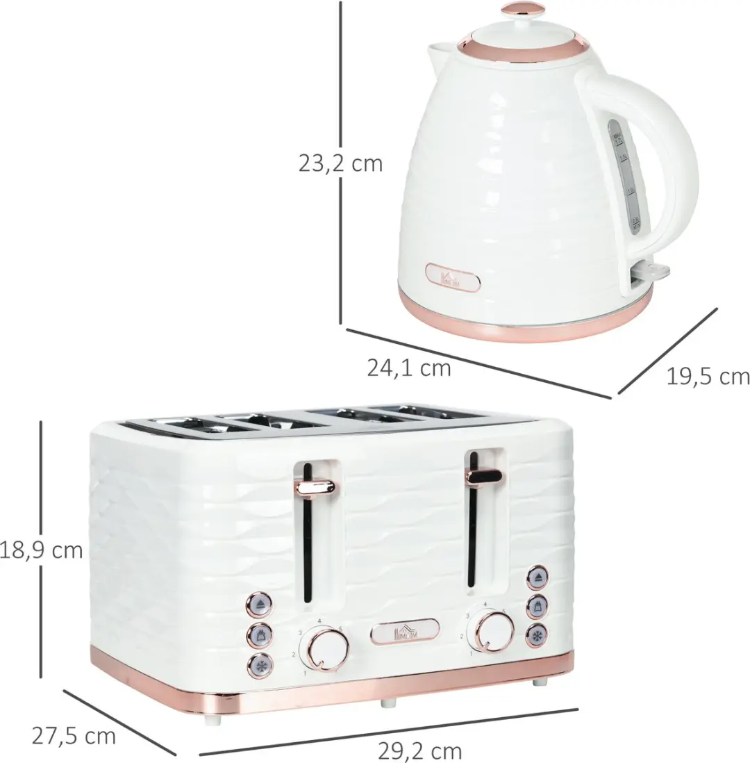 Homcom Waterkoker en Broodrooster Set - 2200W - 7 Programma's - Crèmewit