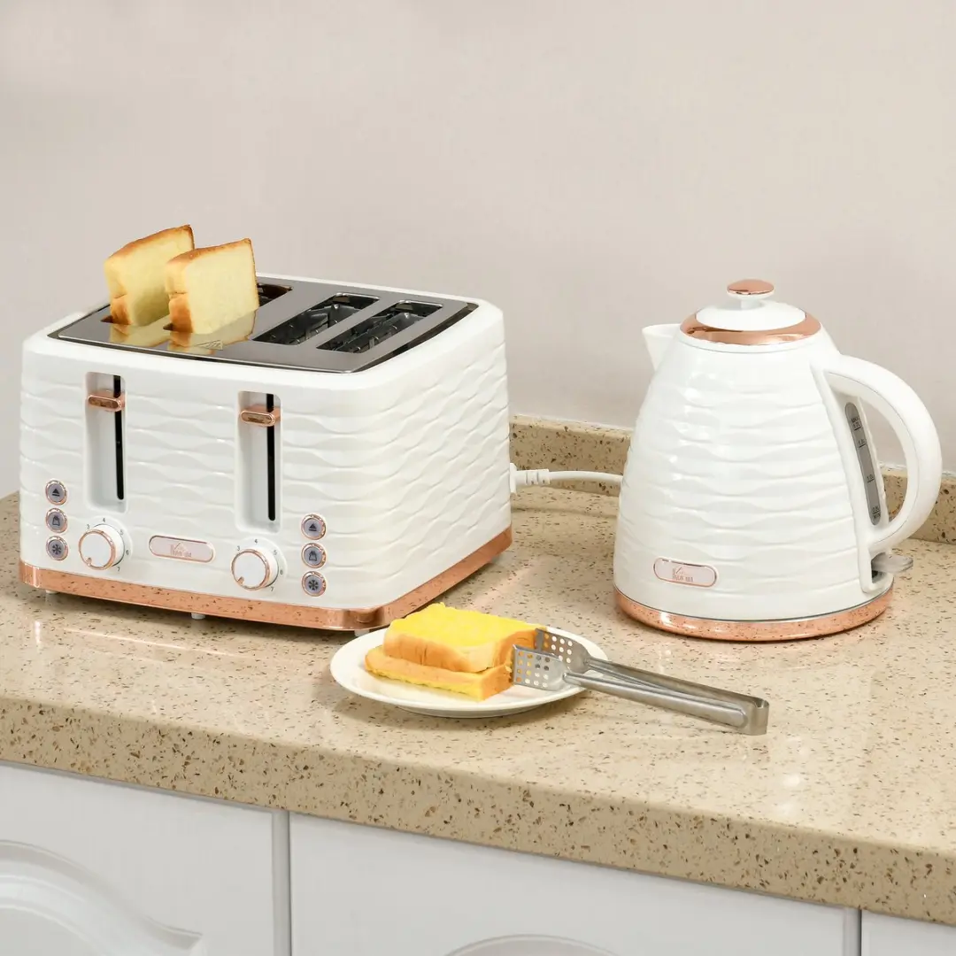 Homcom Waterkoker en Broodrooster Set - 2200W - 7 Programma's - Crèmewit
