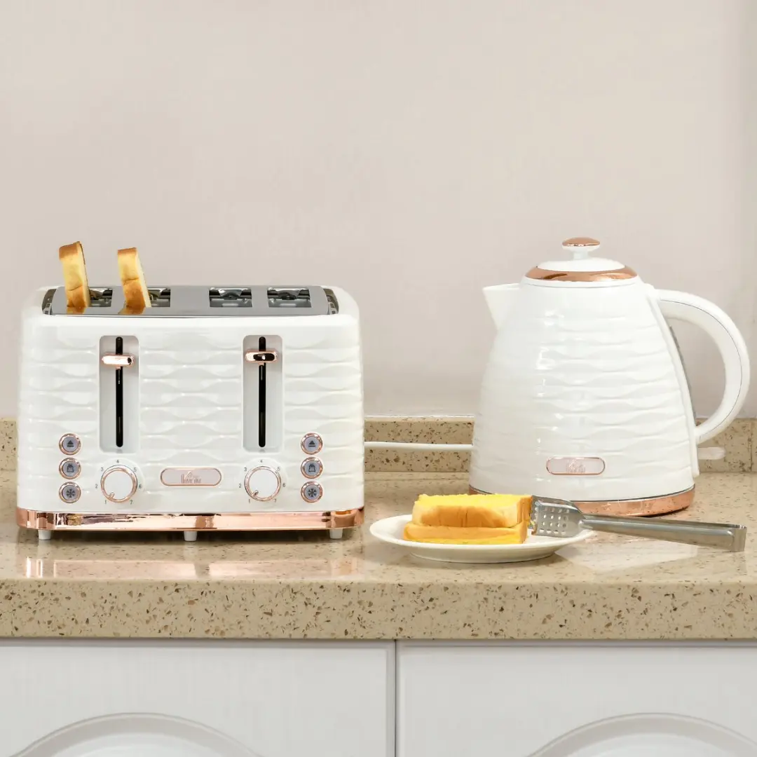 Homcom Waterkoker en Broodrooster Set - 2200W - 7 Programma's - Crèmewit
