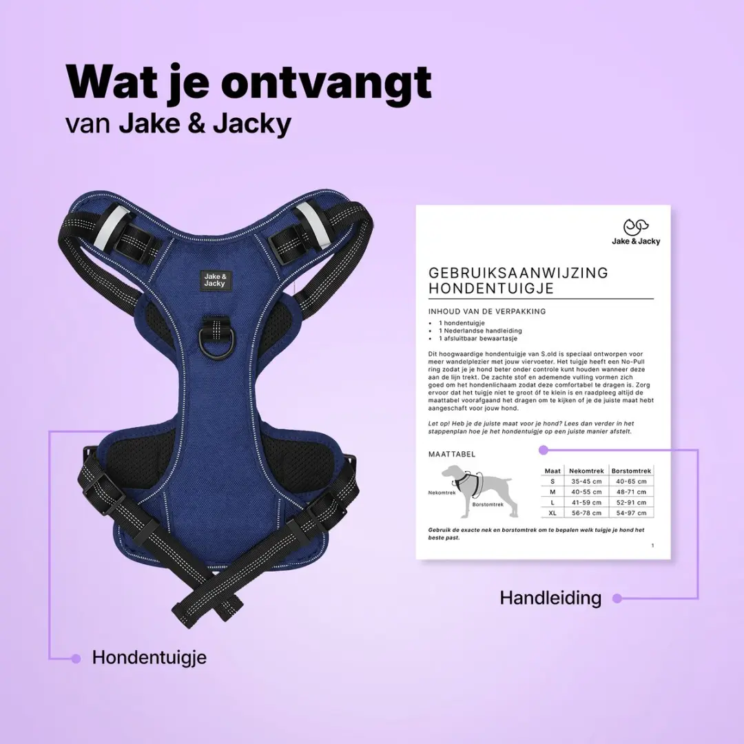 Jake and Jacky Anti-Trek Tuig Hondenharnas L - Blauw