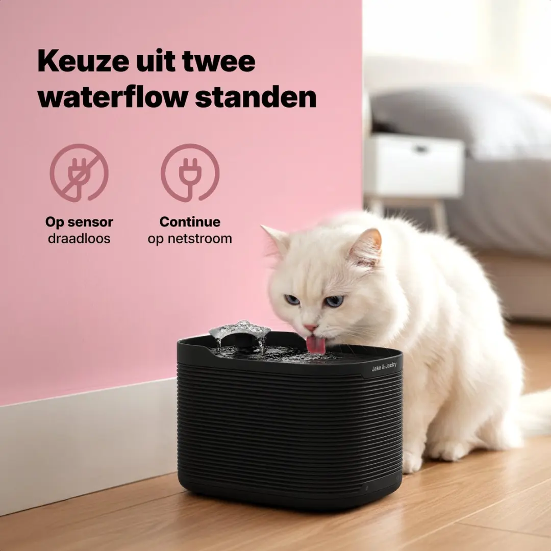 Jake and Jacky Drinkfontein RVS Draadloos Kat & Hond - 2,5L - Zwart